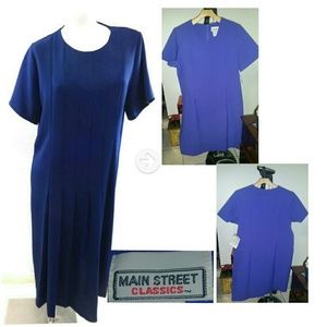 MAIN STREET CLASSICS  NAVY POLYESTER PLEATED DRESS